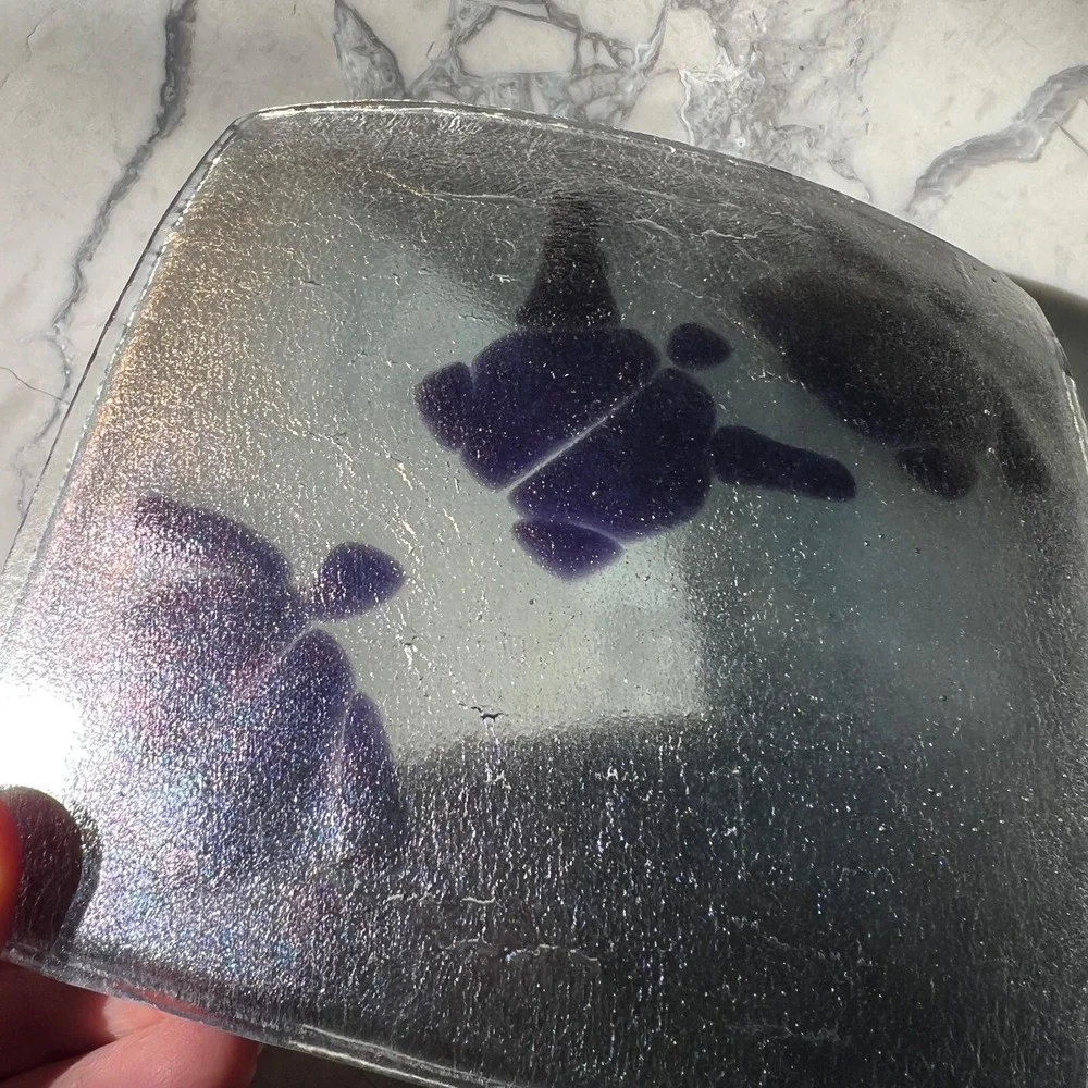 Turtle iridescent fused glass‎ trinket dish